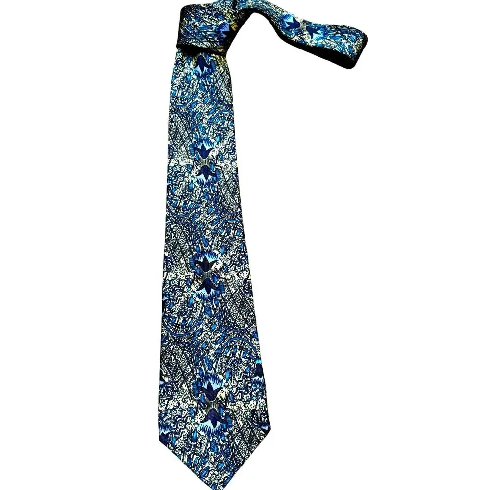 Classic Hermes Paris silk neck tie 7048-TA yellow blue Fireworks Feux d'Artifice